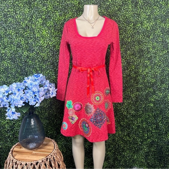 Nwt desigual embroidered‎ red dress